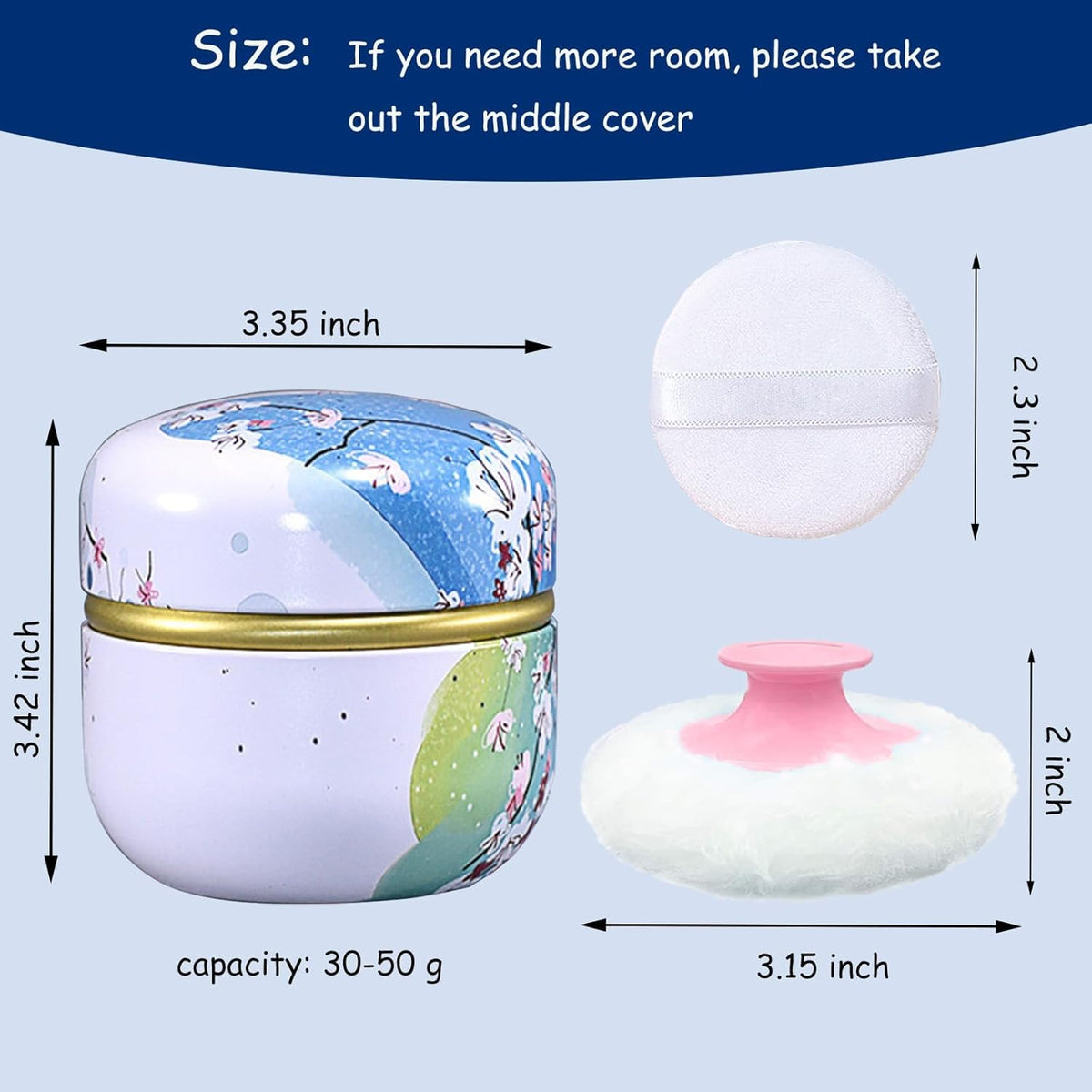 Body Powder Puff and Container for Dusting Powder, Women Powder Puff and Powder Case for Bath and Travel (Plum Blossom)