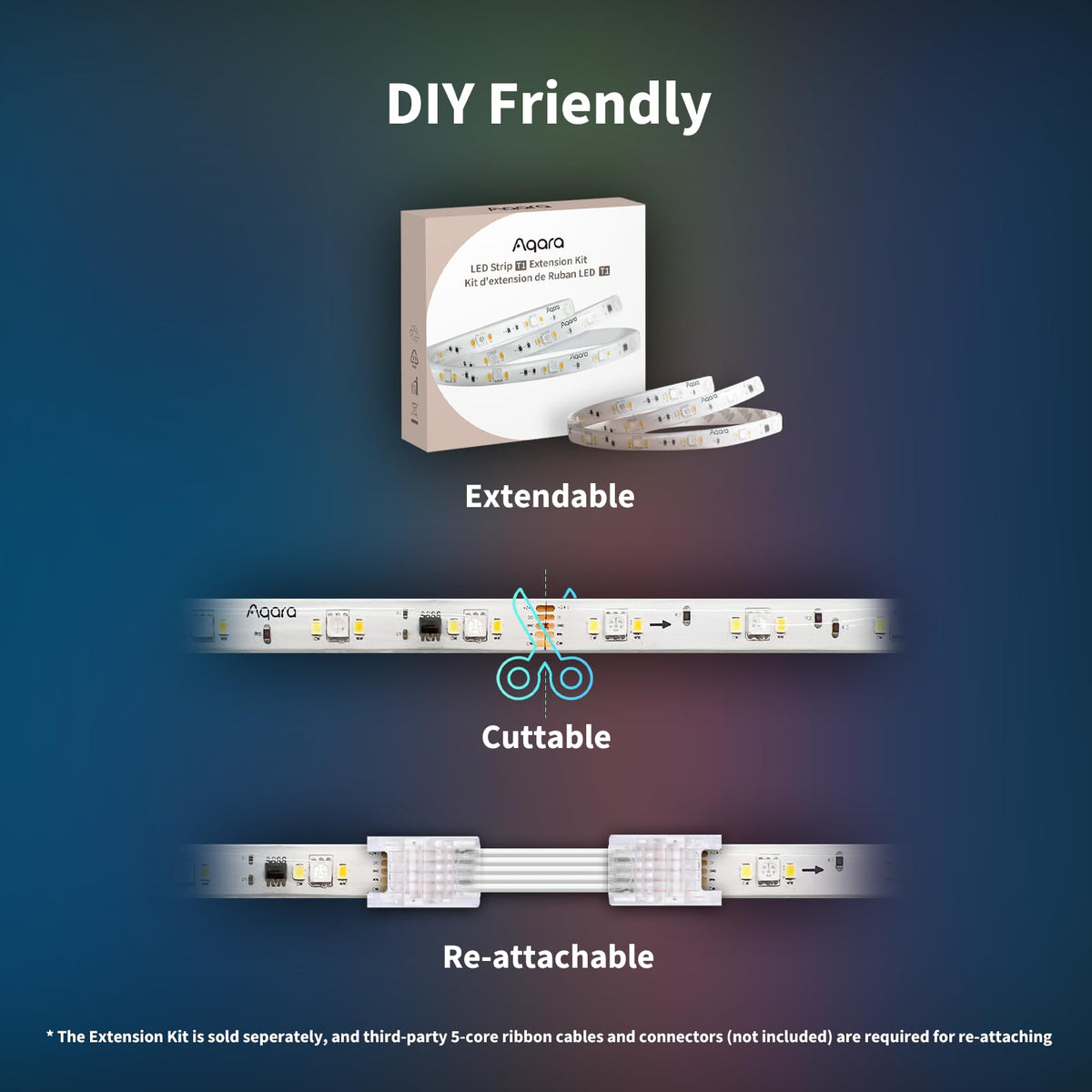 Aqara LED Strip T1,6.5 FT RGBIC Cuttable LED Strip Lights,16 Million Colors/Tunable White/Gradient Effects,Supports Apple Homekit,Alexa,Matter Over Bridge,Requires Zigbee 3.0 Hub