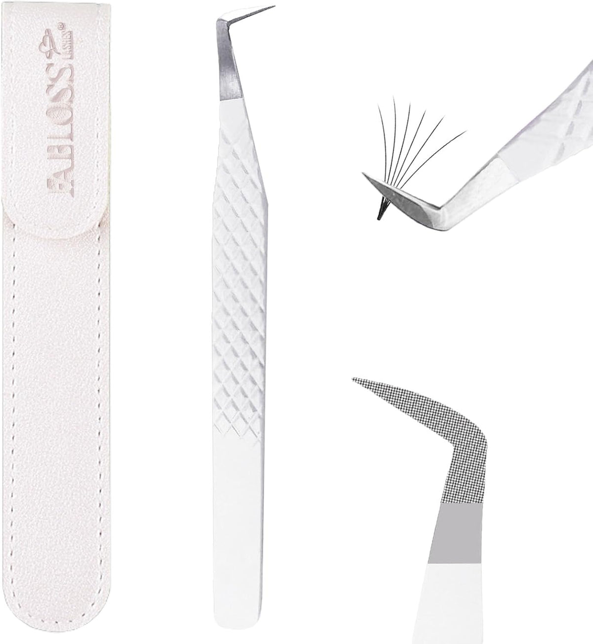 Lash Tweezers For Eyelash Extensions Fiber Tip Lash Tweezers Tweezers For Women Precision Tweezers Professional Craft Tweezers, Fiber Tip Japanese Steel (White-Boot Tweezers)