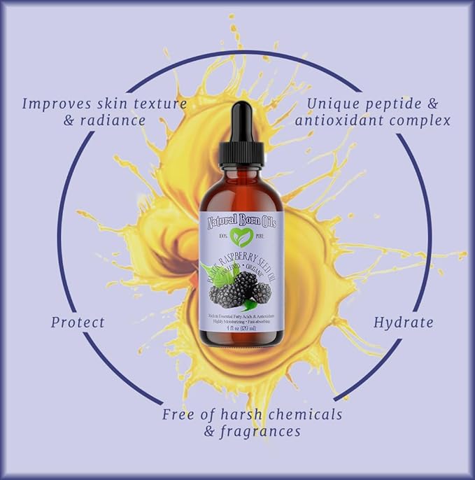 4oz Black Raspberry Seed Oil, 100% Pure and Natural, Cold-Pressed, Unrefined, Organic, for Healthy Skin and Hair - Includes Pump & Dropper