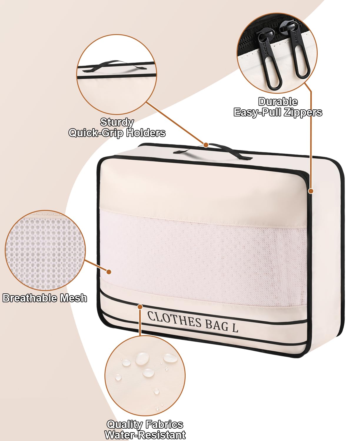 Ougrand 9 Set Packing Cubes Luggage Packing Organizers for Travel Accessories Space Saving Travel Bags for Carry On, Lightweight Mesh Zipper, Clothes, Shoes, Laundry and Shoe Bag, Suitcases (Cream)