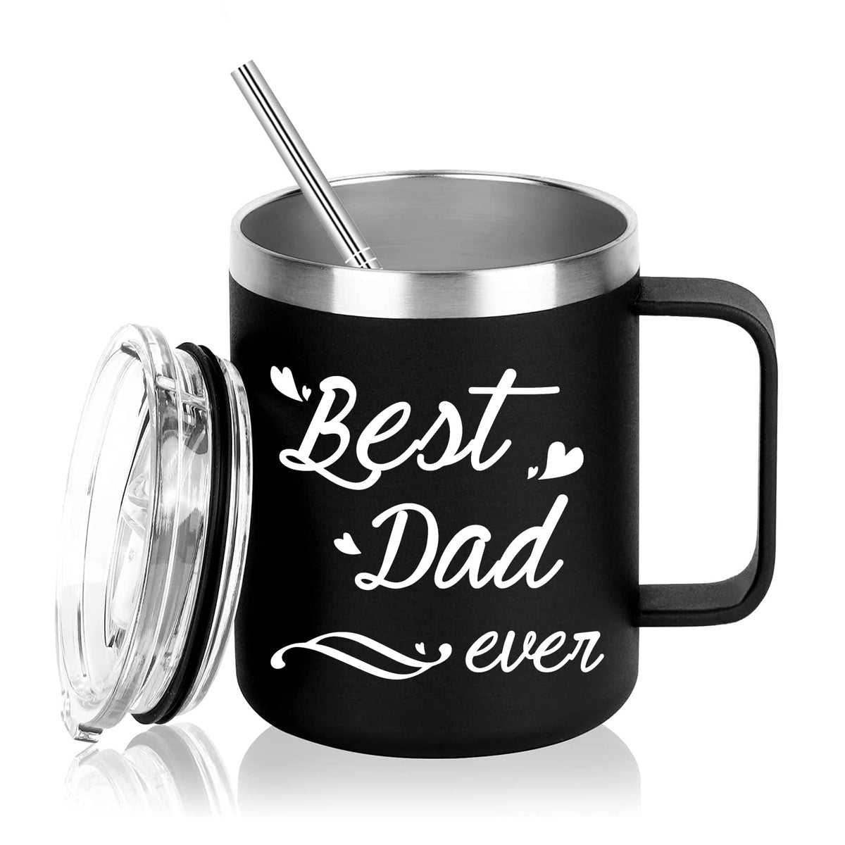 Gifts for Dad, Best Dad Gifts, Best Dad Ever Stainless Steel Insulated Coffee Mug with Handle, Birthday Father's Day Gift for Dad from Daughter Son 12 OZ Black