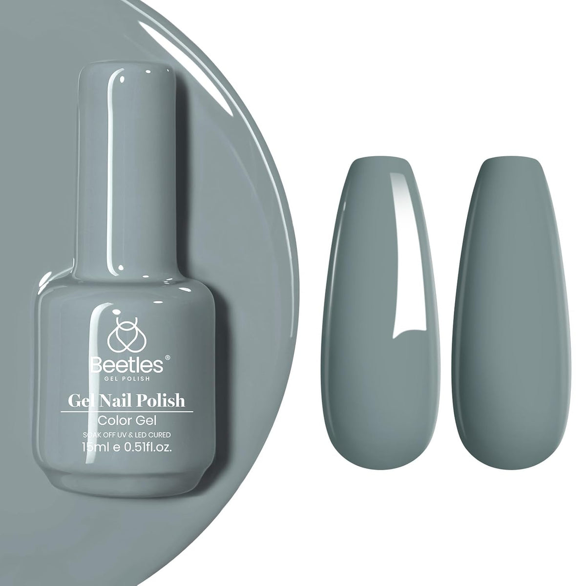 Beetles Grey Gel Nail Polish - Fall Elegance All Season Gel Polish Soak Off U V LED Nail Lamp DIY Home Salon Manicure Nail Art 0.51 Oz Gifts for Women