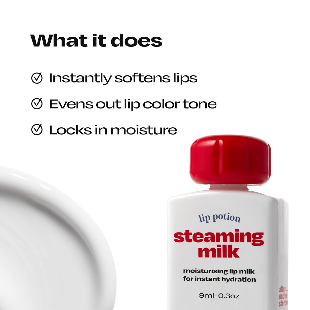 Lip Potion Steaming Milk – Moisturizing Liquid Lip Primer & Lip Balm – Instant Relief for Dry, Cracked Lips with Vitamin E and Green Tea Seed Oil – 0.3 Oz