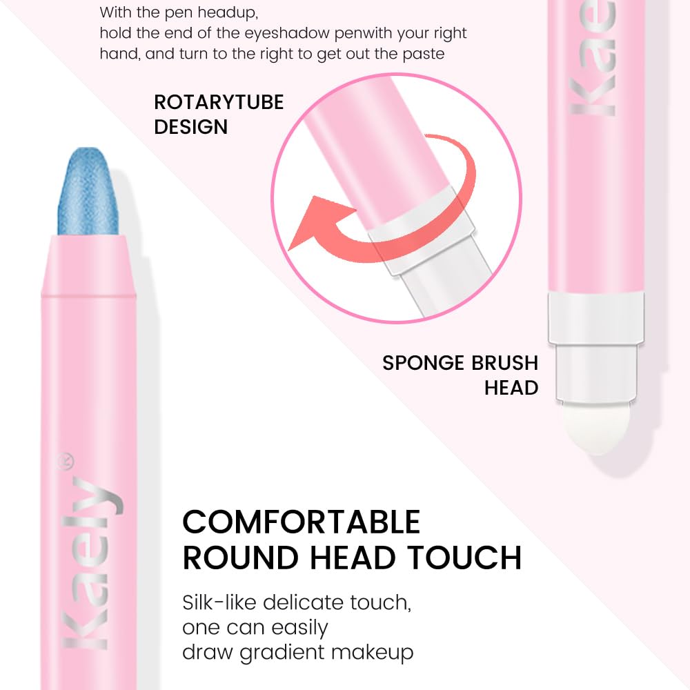 evpct 1Pcs Sky Blue Shimmer Cream Eye Shadow Brightener Sticks for Eyes Waterproof Pigmented, Double Ended Cream Eyeshadow Stick Pencil Pen with Applicator, Eye Shadow Palette Highlighter Makeup 10
