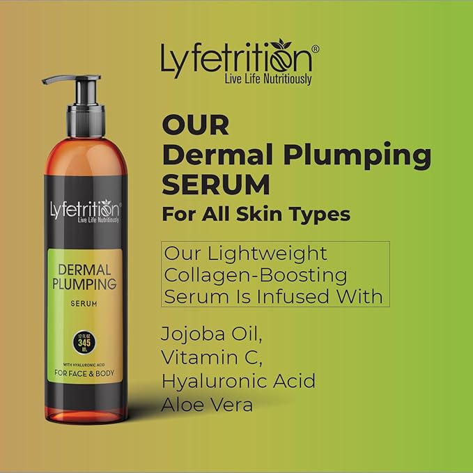 Lyfetrition Dermal Plumping Complex | 12 oz large Bottle | Anti-Ageing Serum Enriched with Vitamin C and Hyaluronic Acid