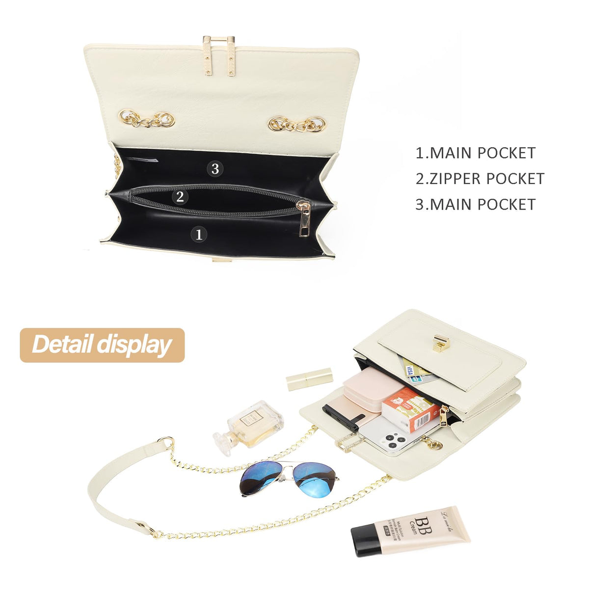 KL928 Crossbody Purses for Women Shoulder Bag Designer Satchel Handbag (Off-white)