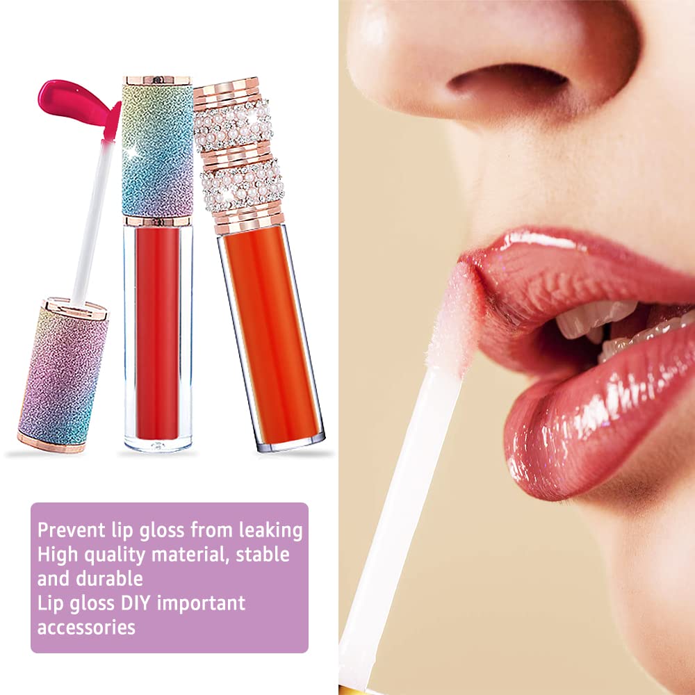 AMORIX 72pcs 5ml Diamond Lip Gloss Tubes With Wand - Empty Rhinestone Containers, Crystal Bottles, Supplies Kit - 4 Syringes + Labels for DIY Base