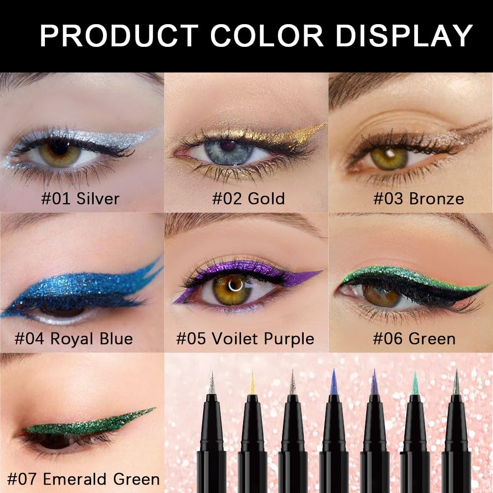 Bronze Brown Metallic Glitter Liquid Eyeliner Waterproof Pen – Long-Lasting Sparkly Waterproof Eyeliner for Women & Men – Tattoo-Effect Eye Makeup for Parties – Delineador Líquido con Brillo 03