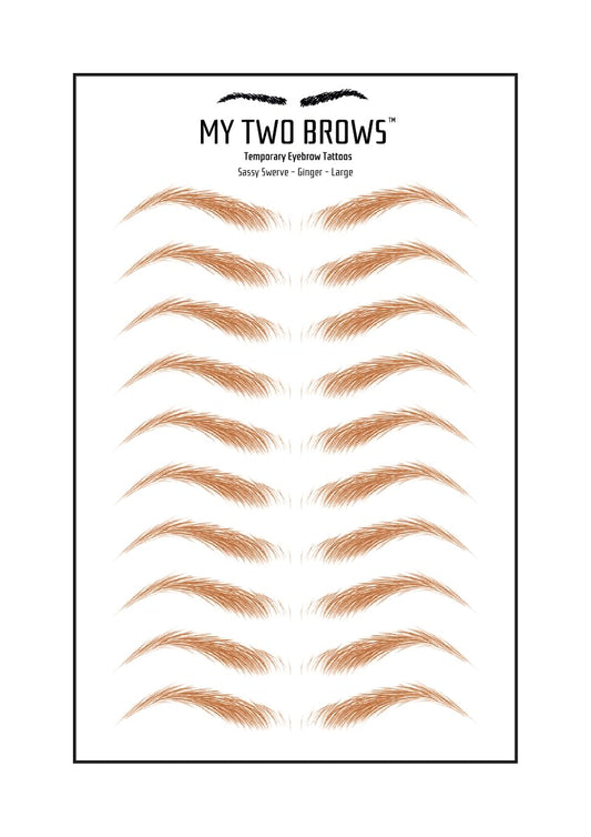 (10 pairs) Ginger Temporary Eyebrow Tattoo - Large Size - Waterproof & Smudgeproof - Sassy Swerve Style Eyebrow Stickers - Sheet Lasts up to 30 Days - Won't Work on Existing Brows