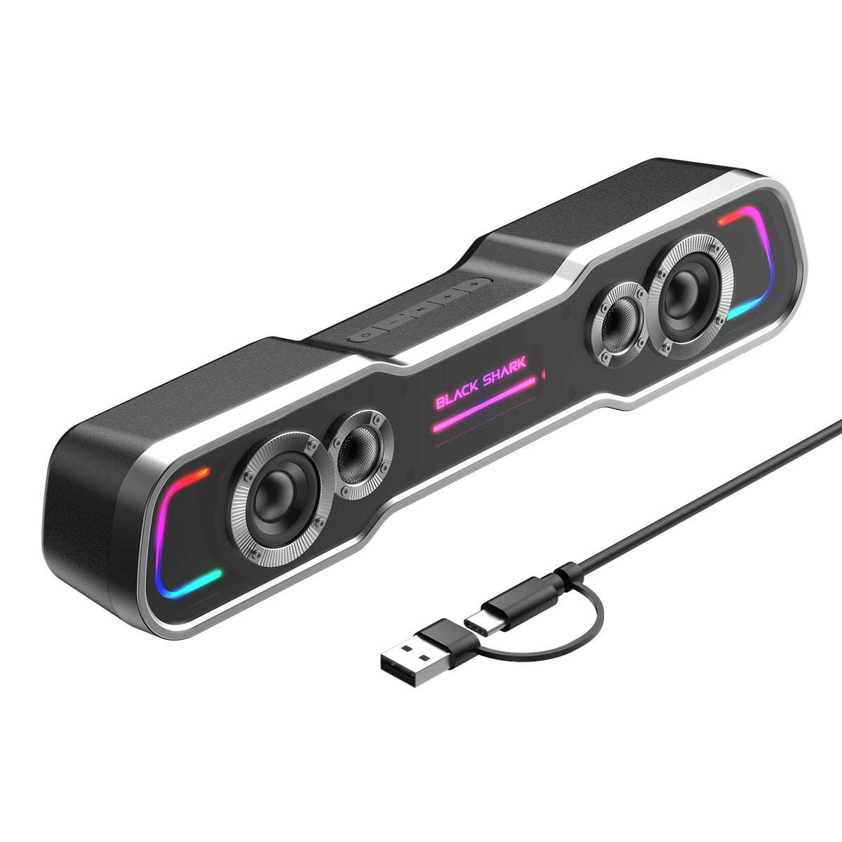 Black Shark BS-SP1 Bluetooth Computer Speakers for Desktop, 5 Colorful Lights Gaming PC Speaker with Stereo Sound, USB C/USB Powered Sound-bar for Computer Desktop PC Monitor Laptop