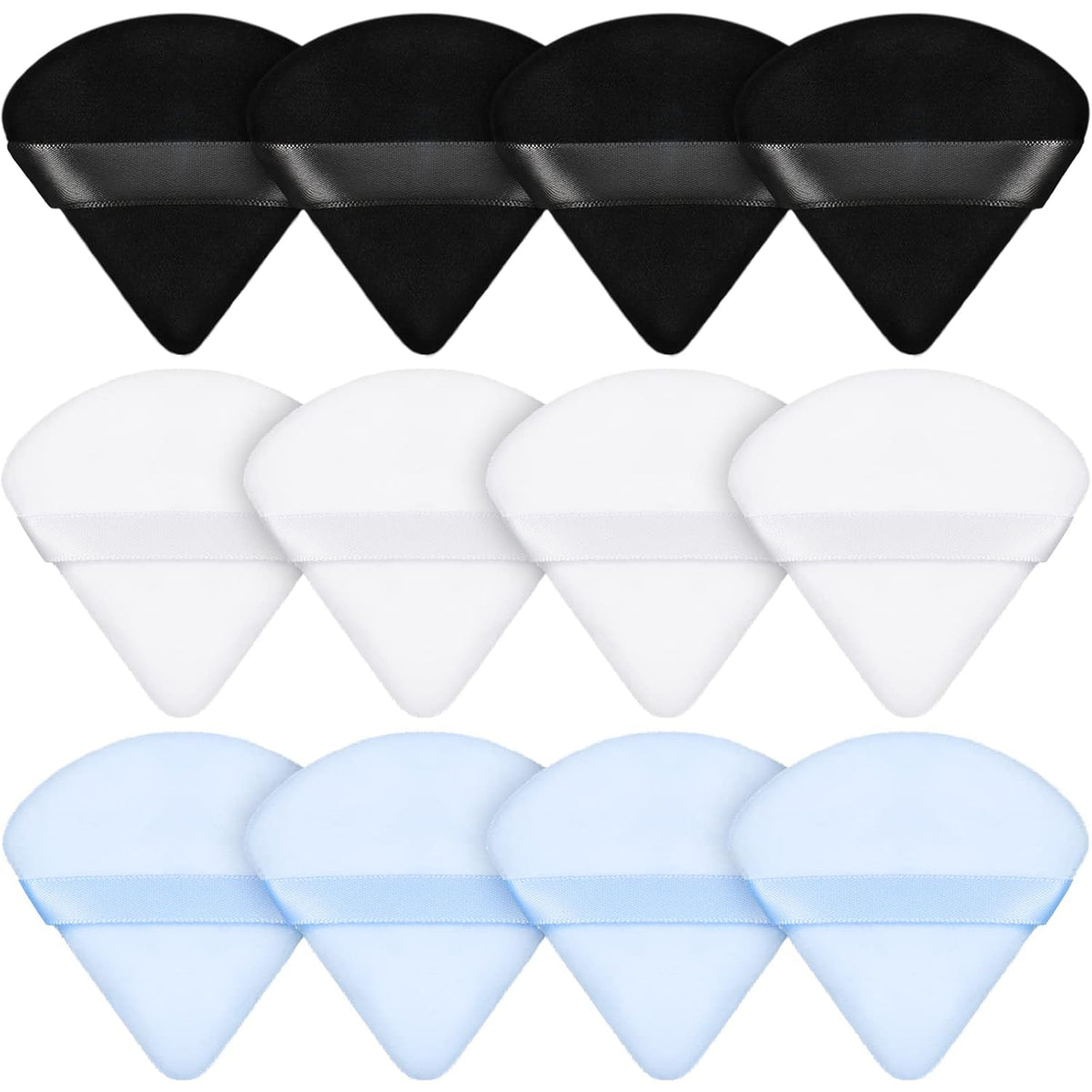 Maitys 12 Pieces Powder Puff Triangle Face Makeup Cosmetic for Loose Powder Soft Body Washable Reusable Foundation Sponge Mineral Wet Dry Makeup Tool for Women(Small,Black, White, Blue)