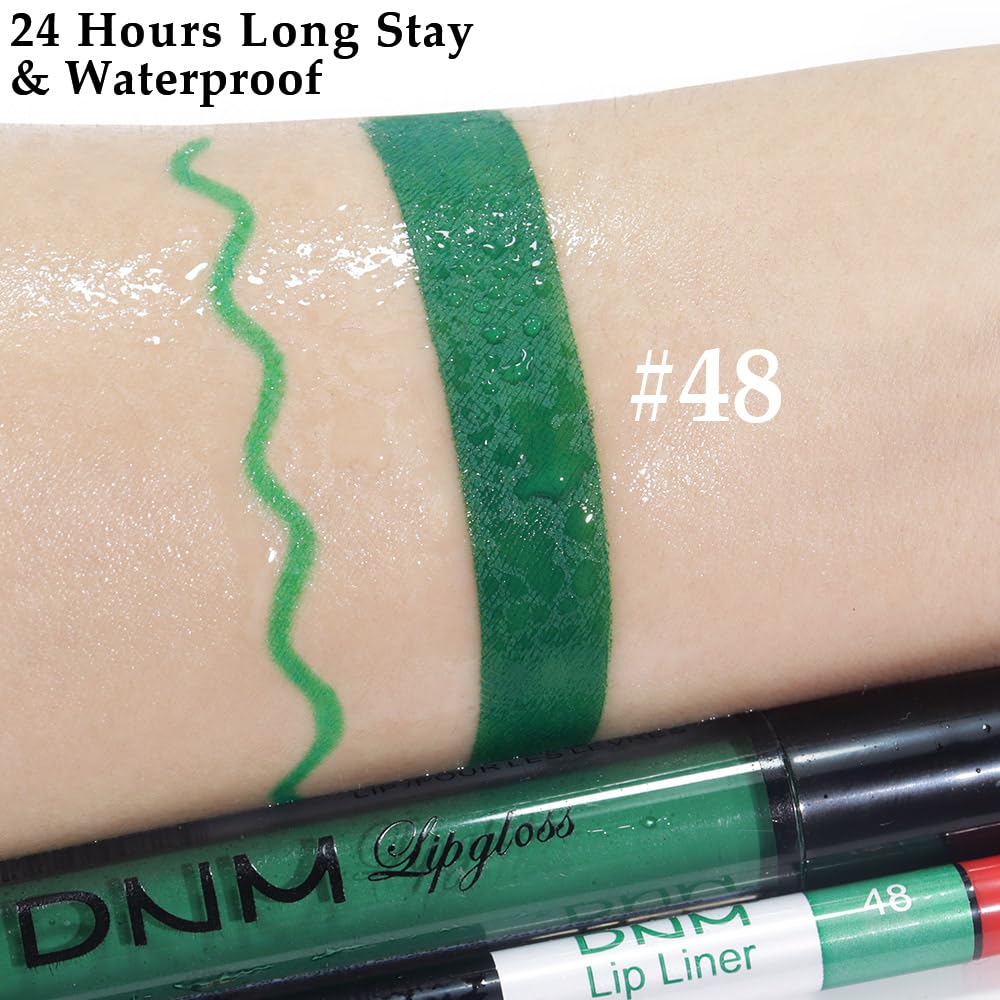 evpct 2Pcs Emerald Forest Green Matte Liquid Lipstick Lip Gloss Stain and Retractable Lip Liner Makeup Set for Women Long Lasting Waterproof 24 Hours Lipstick labial mate larga duracion 24 48#