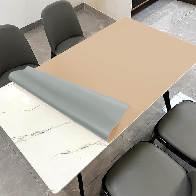 Table Pad Protector for Dining Room Table - Can Be Used On Both Sides Waterproof and Easy to Clean Good Flatness Used for Dining Table(Light Brown+Gray 54x72)