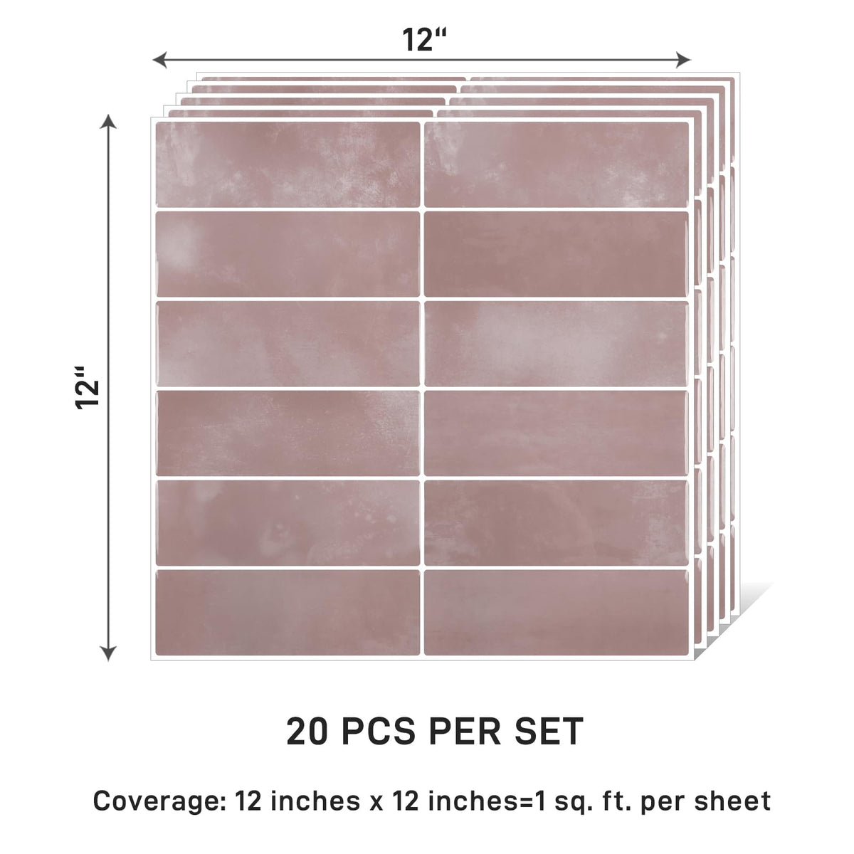 VaryPaper 20 Sheets Pink Peel and Stick Backsplash for Kitchen Back Splash Stick on Tiles Waterproof Bathroom Backsplash Tile Stickers Removable Self Adhesive Wall Tiles for Laundry Room 12''x12''