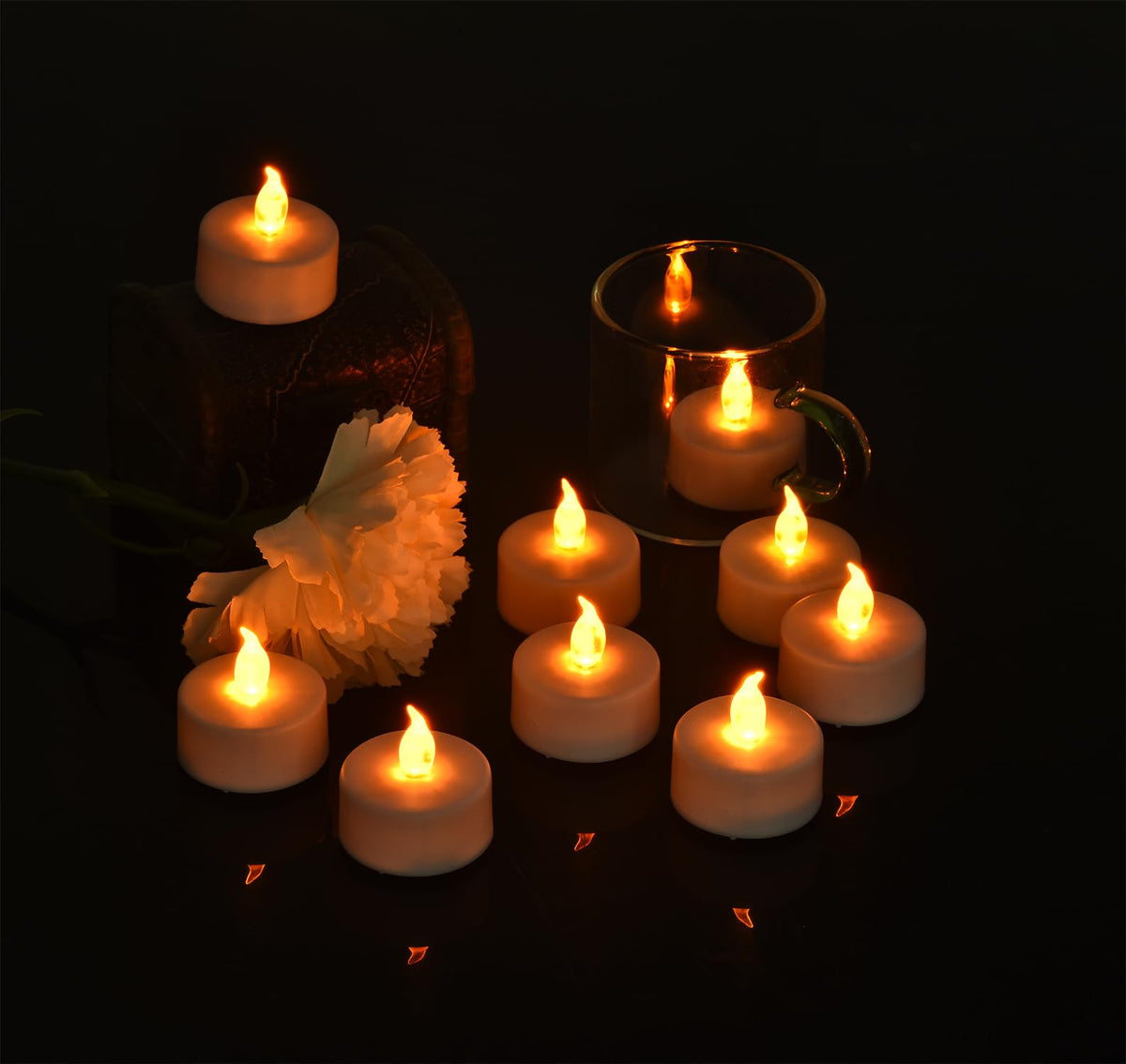 xiangpeng Tea Light Candles with Remote Control,12pack Flickering Flameless LED Candle,Long Lasting 400+Hours,Battery Operated with Timer for Home Decoration Seasonal &Festival Celebration WarmYellow