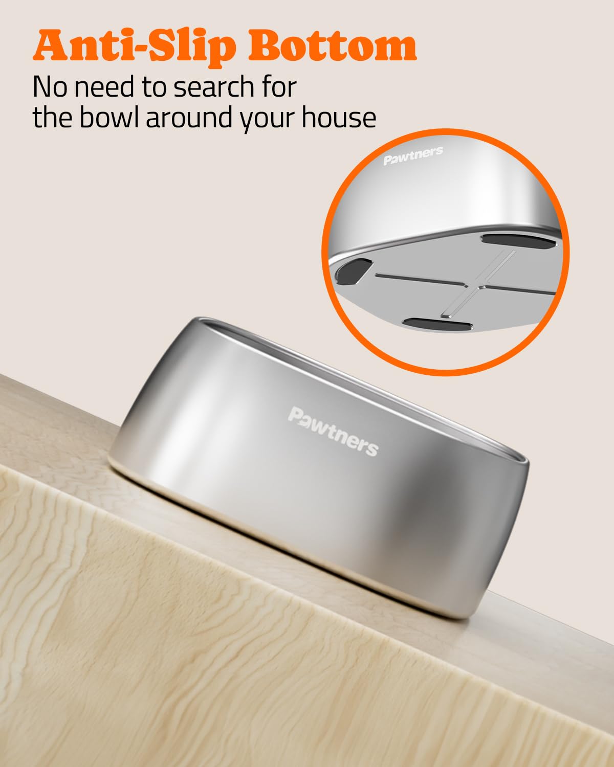 Pawtners 4L Large Stainless Steel Dog Bowls, Dog Water and Food Bowl for Large Breed Dogs with Non-Slip Base, Metal Pet Bowls Easy to Clean, Indoor Outdoor Use, 135oz, Silver