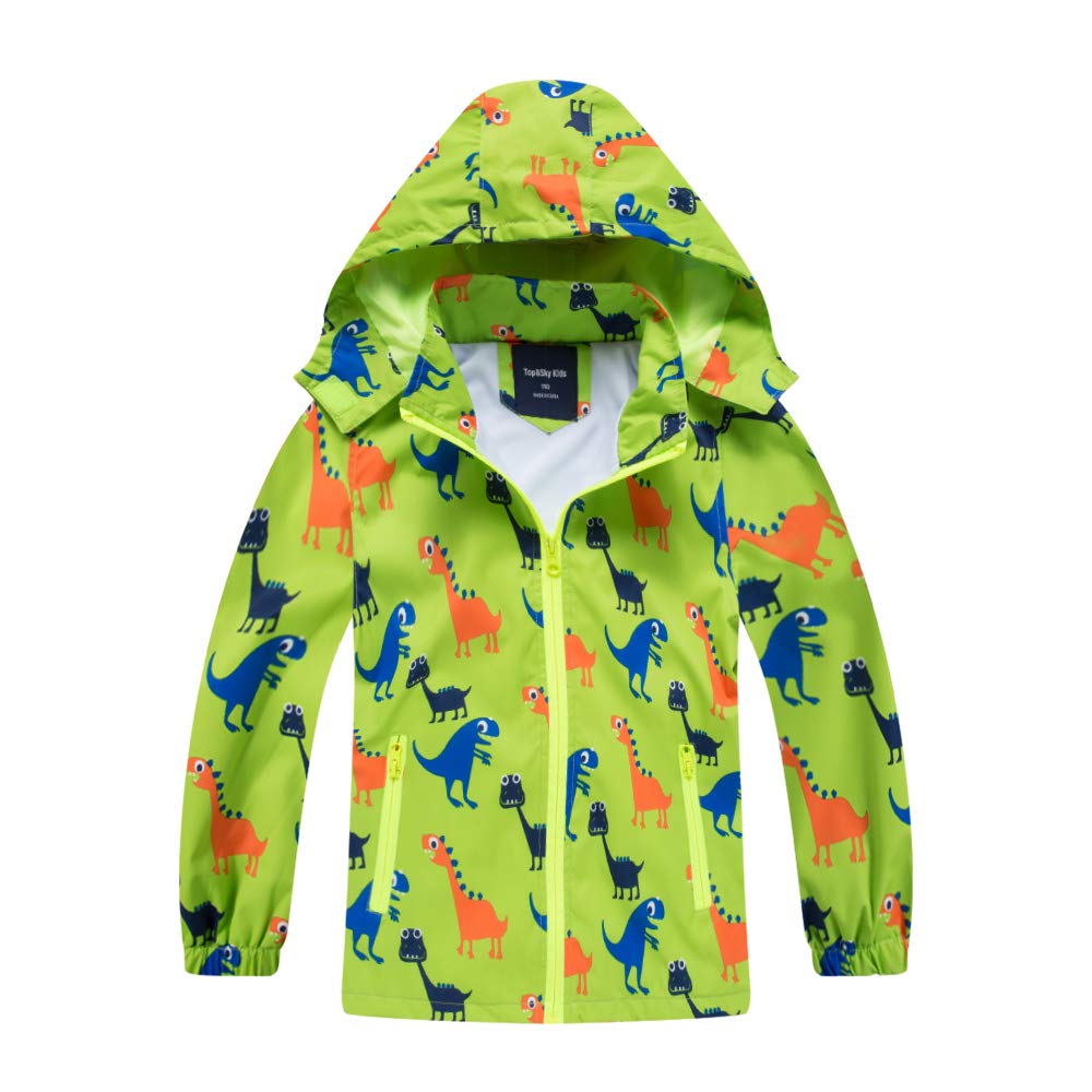 IjnUhb Waterproof Hooded Jacket for Boys Girls,Kids Raincoats Outdoor Windbreaker Dinosaur Rain Jacket (Green,4T)