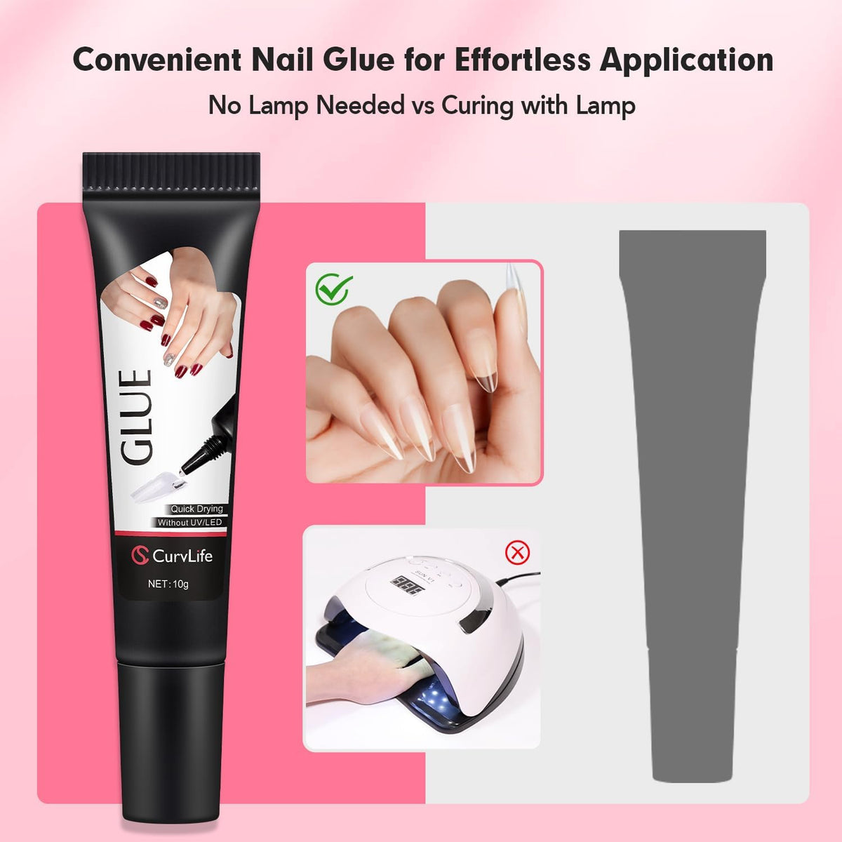 Curvlife Upgraded Super Strong 10g Semi Solid Nail Glue, 2pcs Best Soft Gel Nail Glue for Press on Nails - No UV Light Needed, Long Lasting
