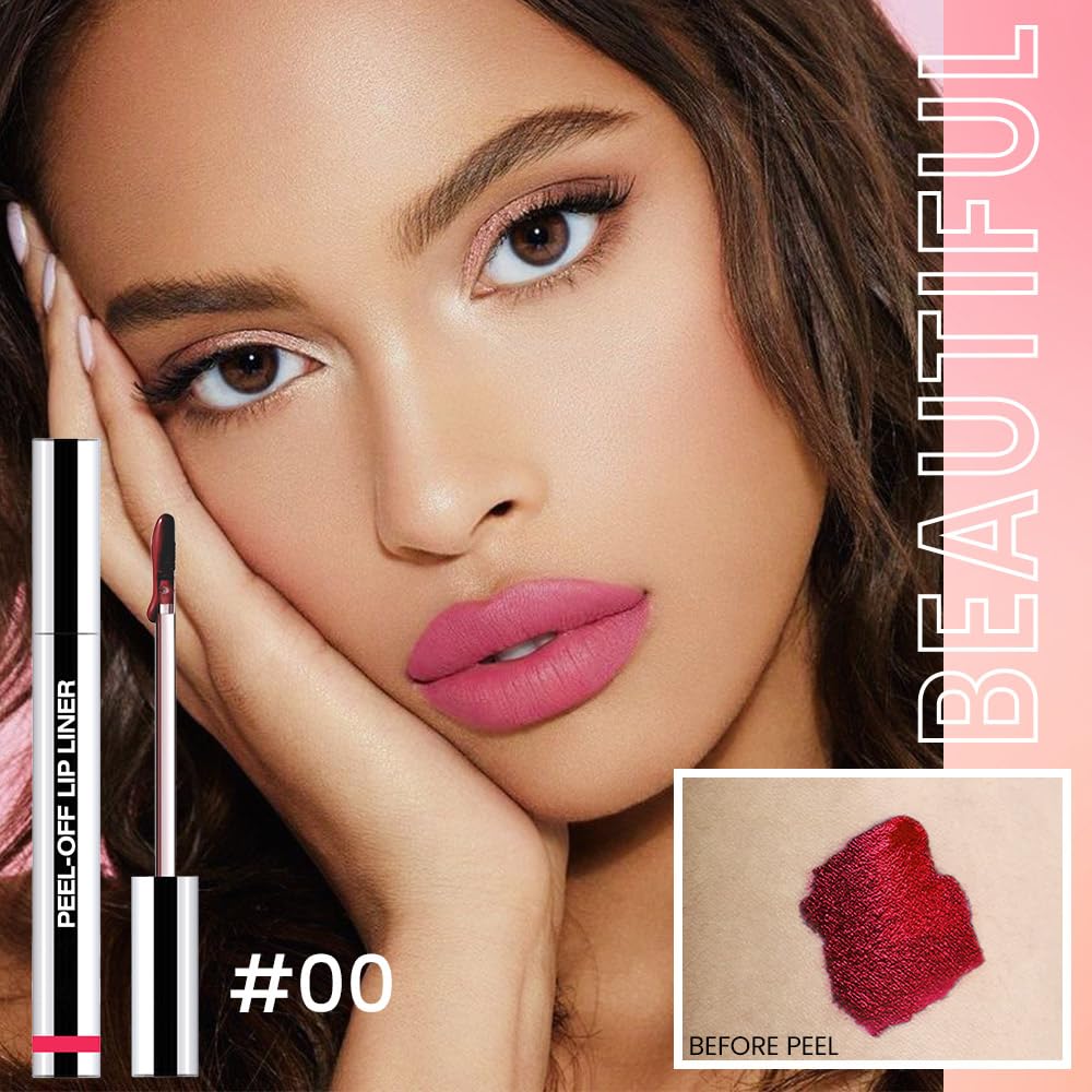 2Pcs Peel Off Matte Liquid Lip Gloss Stain-Lip Liner with Tweezer, Peel Off Lip Stain, Long Lasting & Waterproof Lipstick Tattoo, Transfer-Proof Lip Gloss for All Skin Types (00#+02#, 2Pcs)