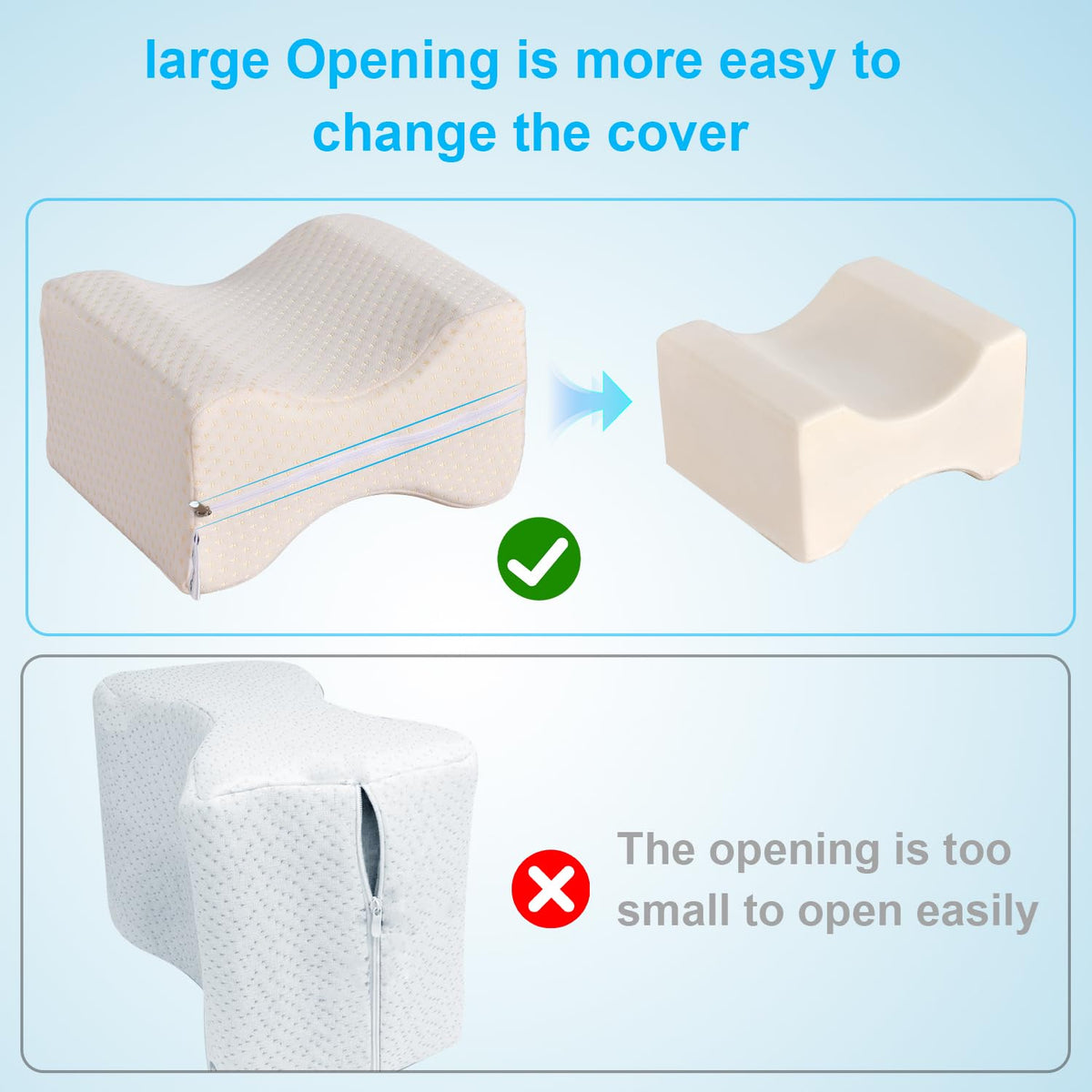 Knee Pillow Cover 10" x 8" x 6.3", Replacement Leg Pillow Case, Leg Pillow Cover Apply to Memory Foam Knee Pillow Case from ZOAN