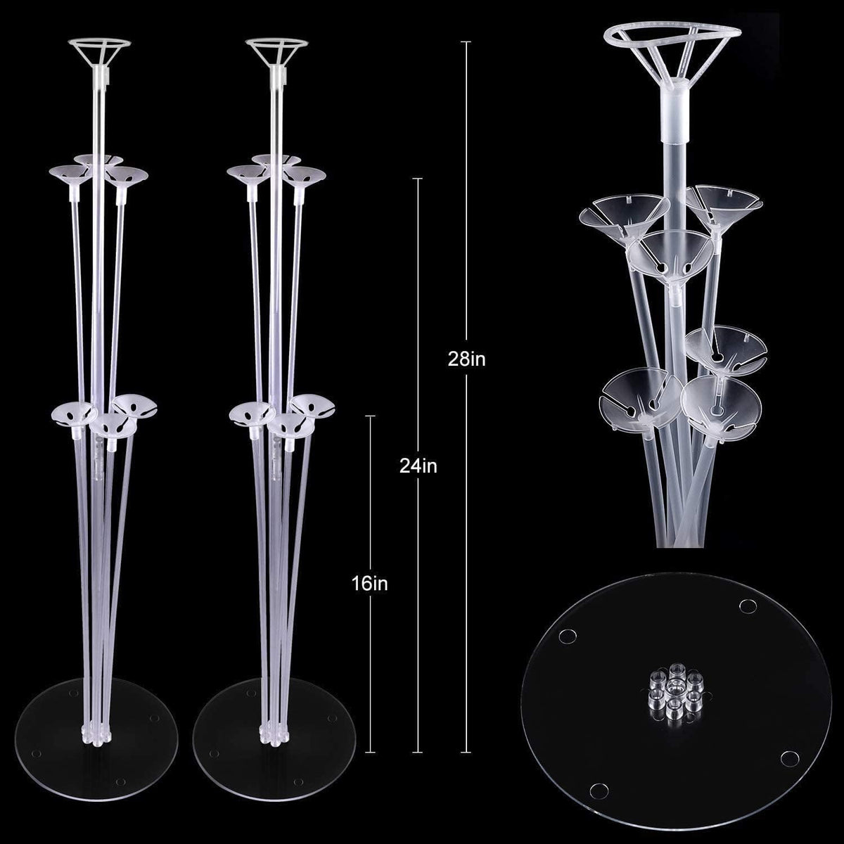 Balloon Stand Kit for Party and Wedding Decorations Celebrations 4 Sets Balloon Stands fot Table with 28 Sticks 28 Cups and 4 Bases