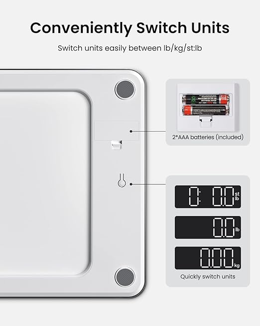 RENPHO Digital Bathroom Scale, Highly Accurate Core 1S Body Weight Scale with Lighted LED Display, Round Corner Design(11"/280mm, White)