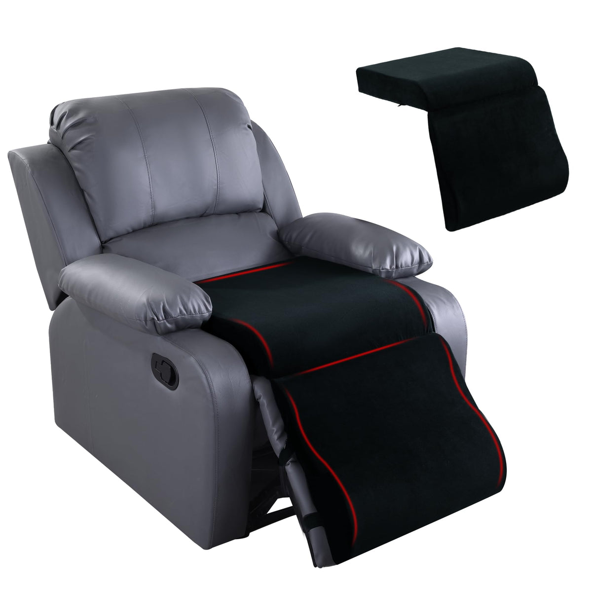 HOMBYS Foam Recliner Cushion with Leg Pillow for Elderly Large Square Seat Cushion Wave Shape Footrest for Armchairs Couch, Medium Thick & Supportive, Non-Slip Design, Black