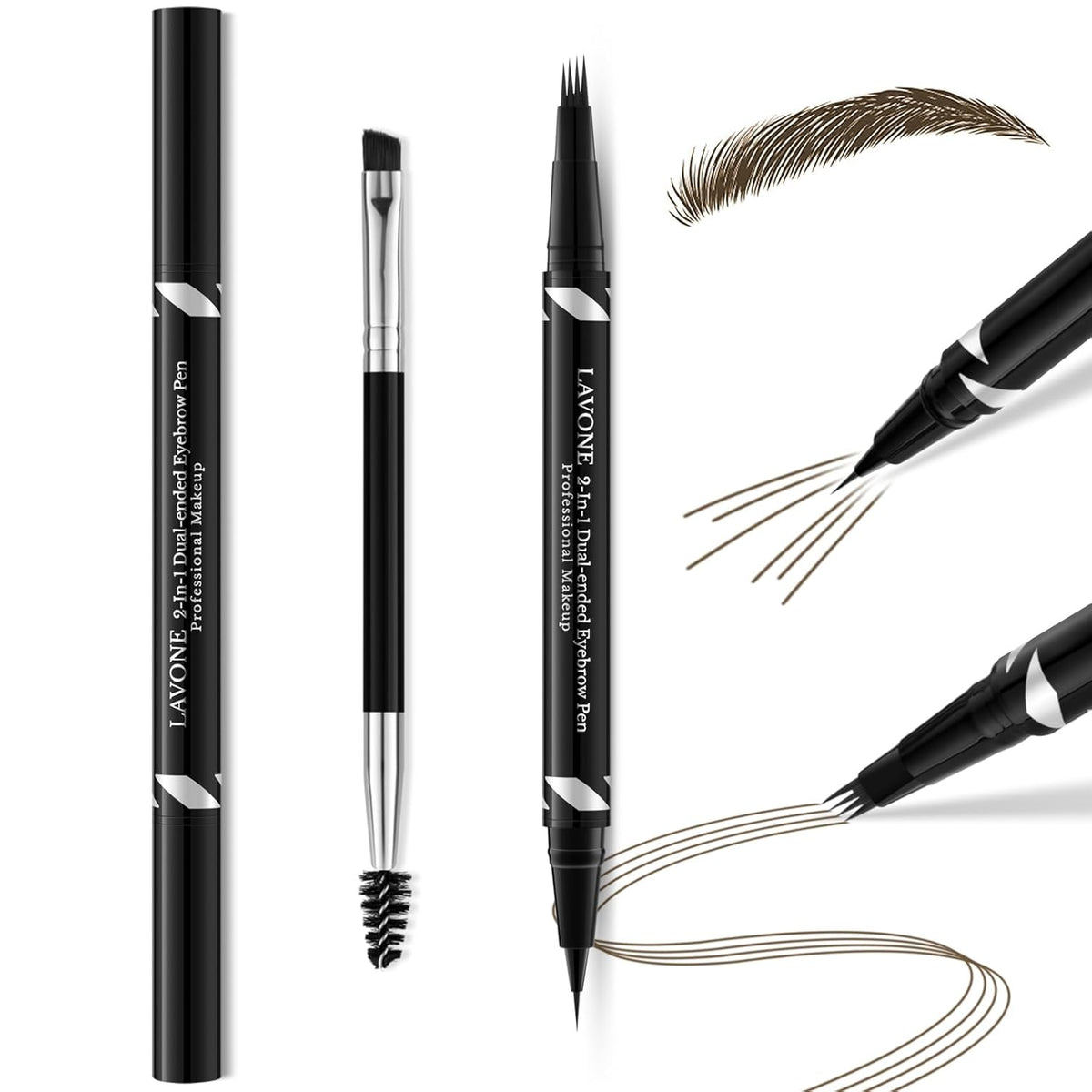 LAVONE Eyebrow Pen,2-IN-1 Dual-ended Waterproof Eyebrow Pencil,with 4 Tip Microblading Eyebrow Pen and Ultra-Precise Brow Pencil,Dual-ended Eyebrow Brush,Eyebrows Makeup for Natural Looking-Ash Brown