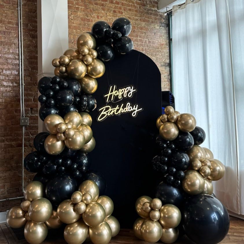 Black and Gold Balloon Garland Kit, 114Pcs Black and Gold Balloons, 4 Size Black Gold Latex Party Balloons for Birthday Decorations, New Years, Wedding, Graduation