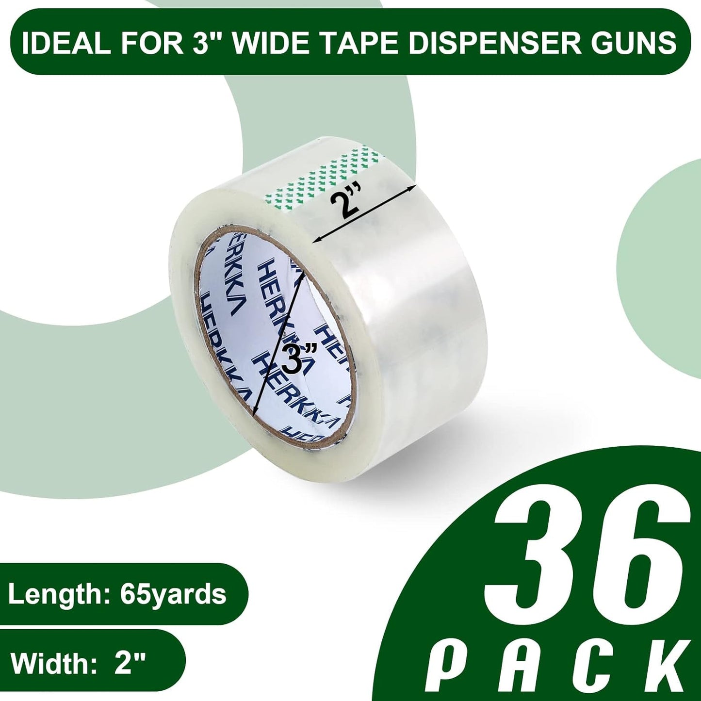 HERKKA Clear Packing Tape, 36 Rolls Heavy Duty Packaging Tape for Shipping Packaging Moving Sealing, Thicker Clear Packing Tape, 2 inches Wide, 65 Yards Per Roll, 2340 Total Yards