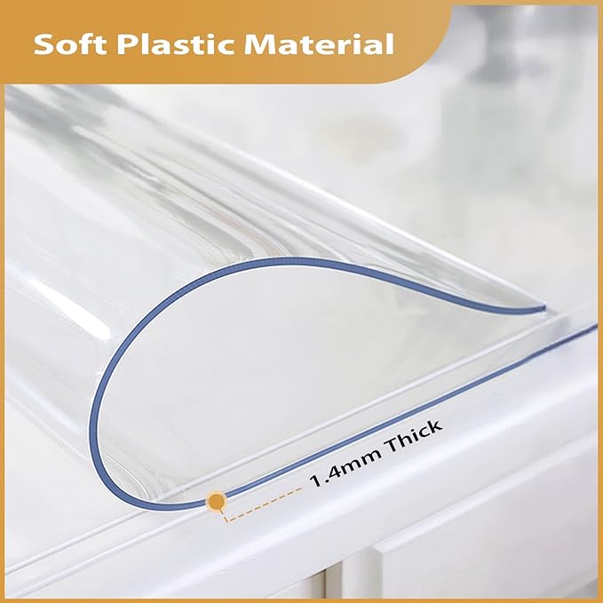 Clear Table Protector 42 x 84 Inch, 1.4mm Thick Waterproof PVC Plastic Table Cover, Durable Table Pad for Dining Room, Kitchen, Writing Desk, and Coffee Tables