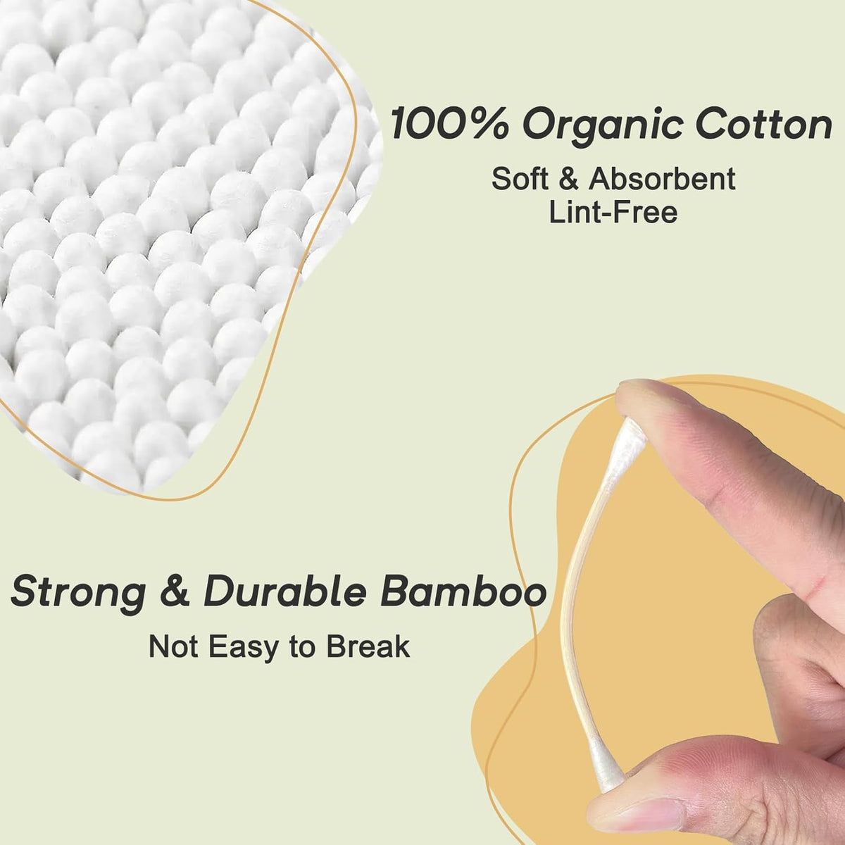 Bamboo Cotton Swabs 1000 Count in Storage Box, Double-Tipped Organic Cotton Buds with Durable Bamboo Sticks, for Makeup, Ear Care, Cleaning, Crafts