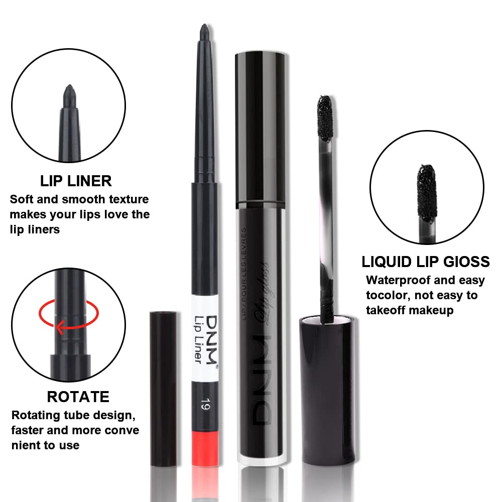 evpct 2Pcs Black Matte Liquid Lipstick and Lip Liner Gloss Stain Pencil Makeup Set Long Lasting Dark Matte Lipstick 24H and with Lip Liner Set for Black women labiales mate 24 horas originales 19#