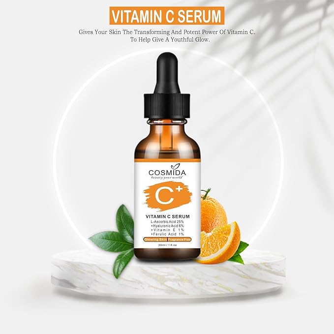 Vitamin C Serum for face with Hyaluronic Acid, Collagen Anti Aging Serum for Glow,Dark Spots,Acne,Wrinkle & Fine Lines,Korean Skincare Brightening Serum with Ferulic Acid Fragrance free 1fl.oz