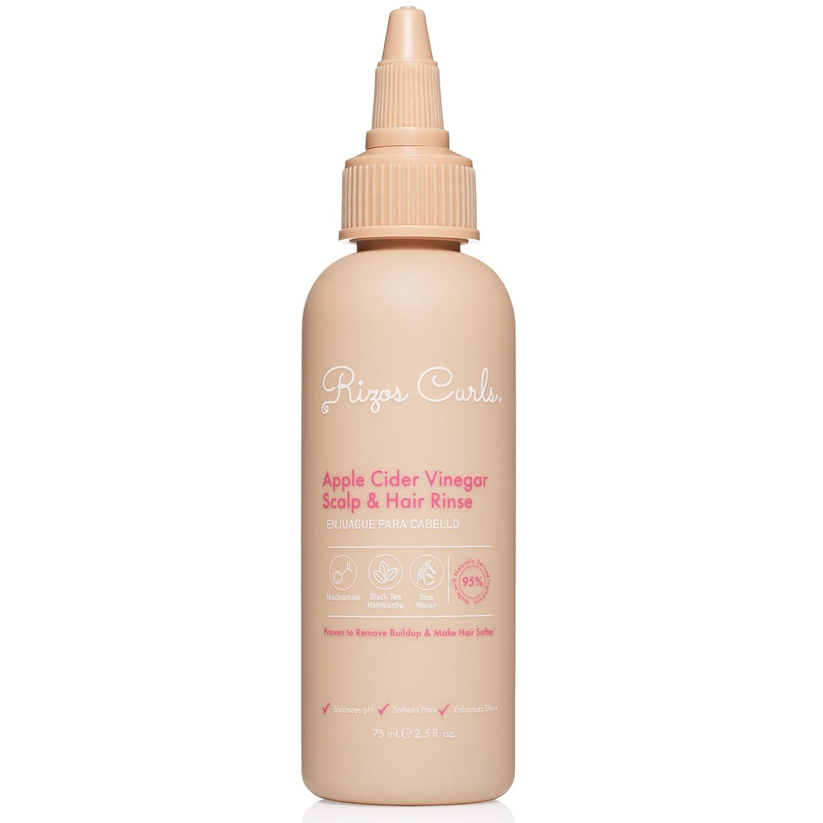 Rizos Curls Travel Apple Cider Vinegar Scalp & Hair Rinse, Clarifies to Remove Product Buildup, Balance Oils, Revive Hair & Scalp, Enhances Softness & Shine, 2.5 oz