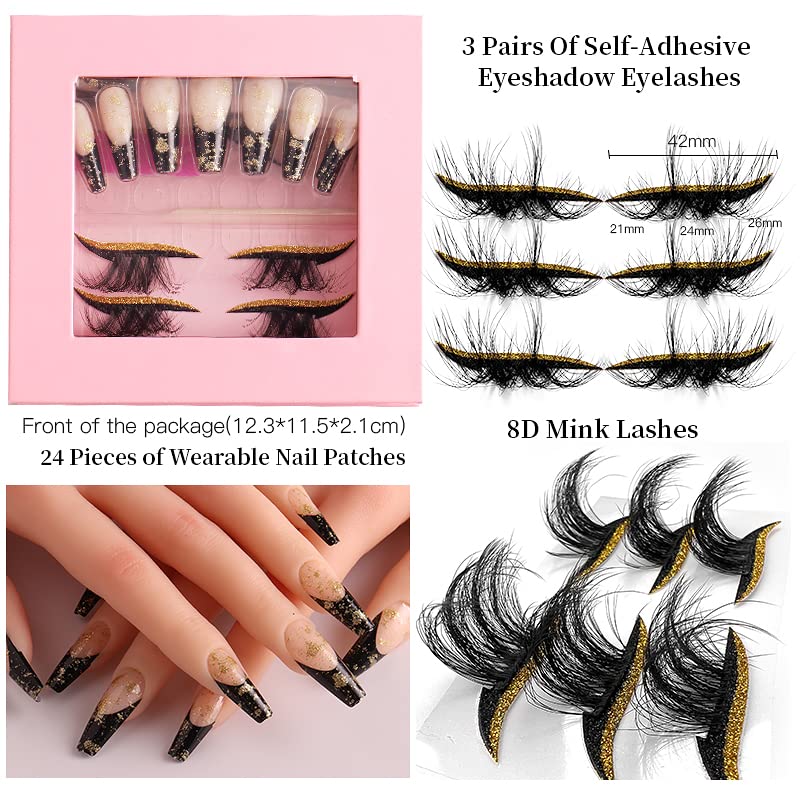 HBZGTLAD 3 in1 color eyeline Press On Nail with Eyelash Packing Boxes Set Package Pink White DIY Lashes and Nail Suit Box 1set… (SET-54)