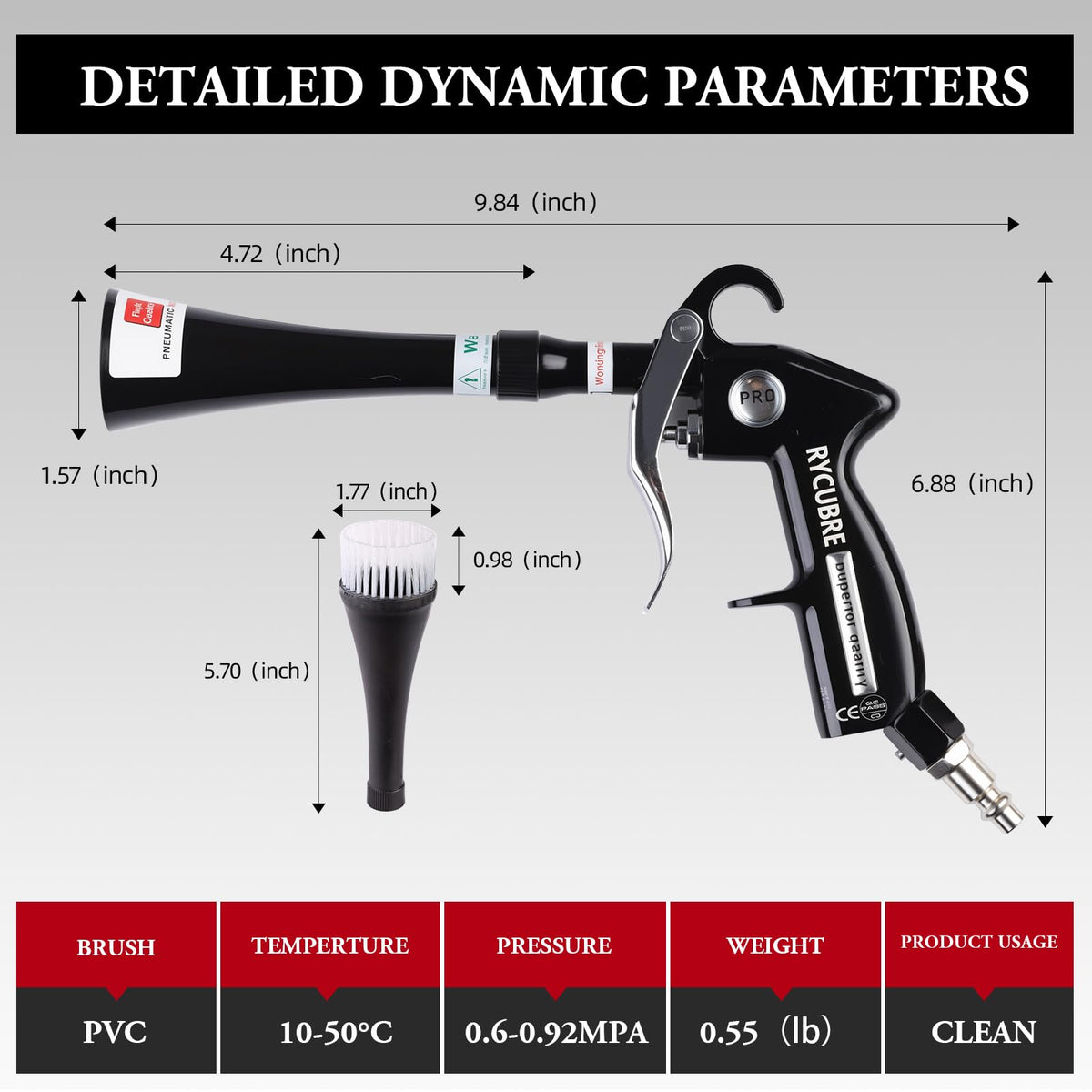 Tornado Dry Cleaning Gun Car Cleaning Air Blow Gun High Pressure Blower Gun with 2 Nozzles + 2 American Connectors + 2 Microfiber Towels, Durable Metal Body, Anti-Drop, for Car Interior Cleaning