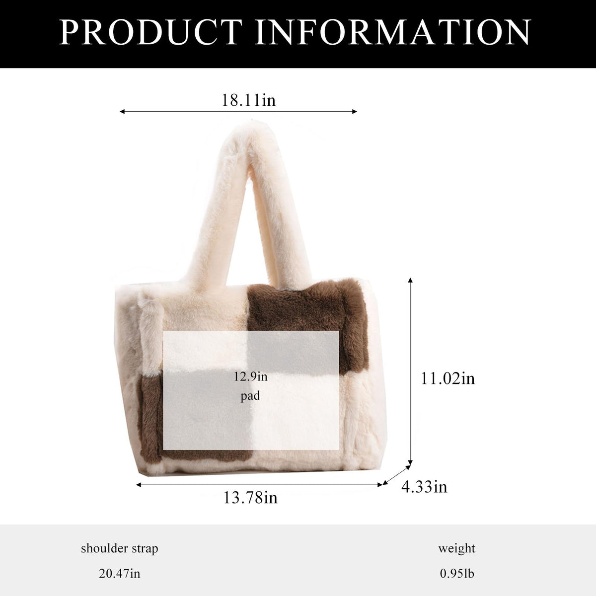Extolove Fluffy Tote Bags Winter Furry Purse for Women Y2K Faux Fur Bag Fuzzy Shoulder Handbag (White with Coffee)