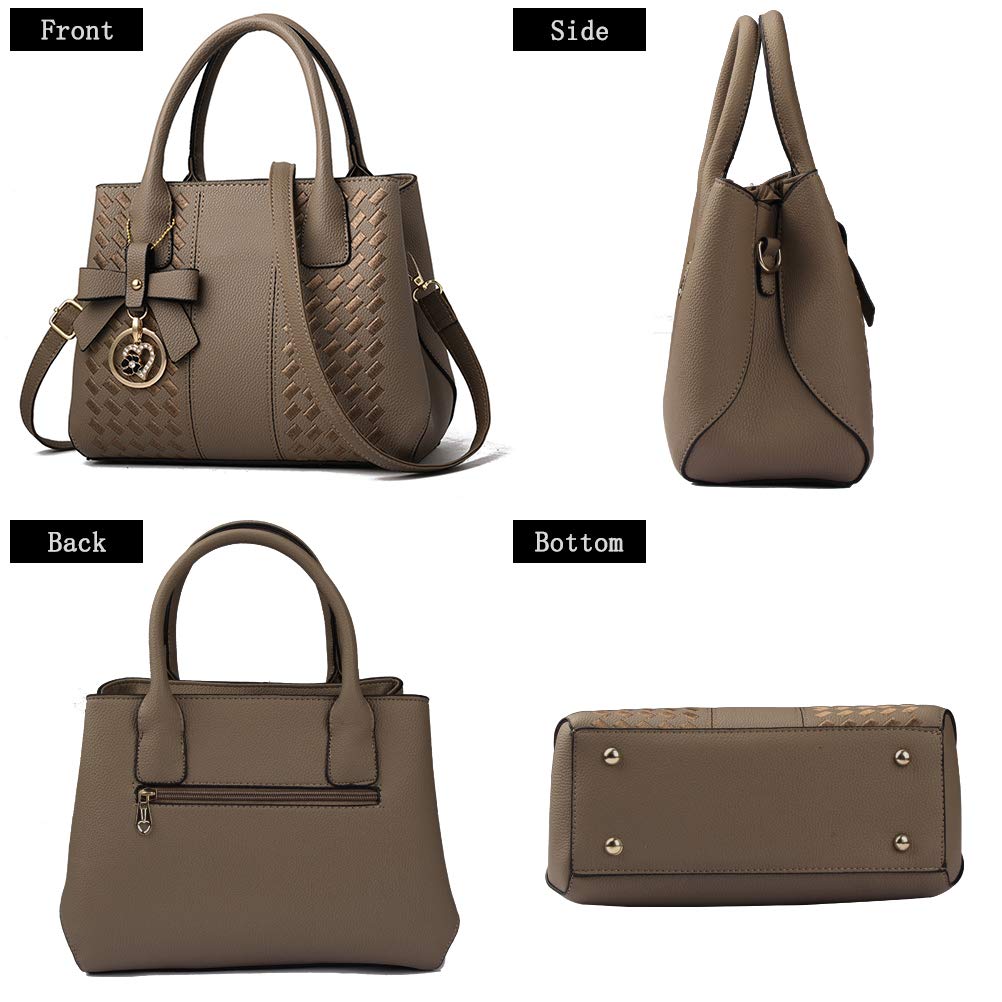 Jeniulet Purses and Handbags for Women Fashion Ladies PU Leather Top Handle Satchel Shoulder Tote Bags 10.2" x 3.9" x 7.9" Khaki