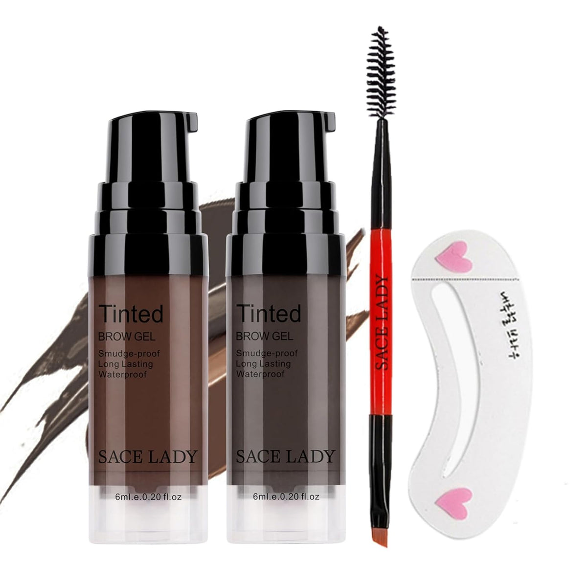 2 Colors Long Lasting Eyebrow Gel Set with Eyebrow Brushes for Waterproof Eyebrow Make Up, Eyebrow Tint Corrector Kit, Intense Brow Color Wax Cream, 2 * 6ml/0.20Fl Oz