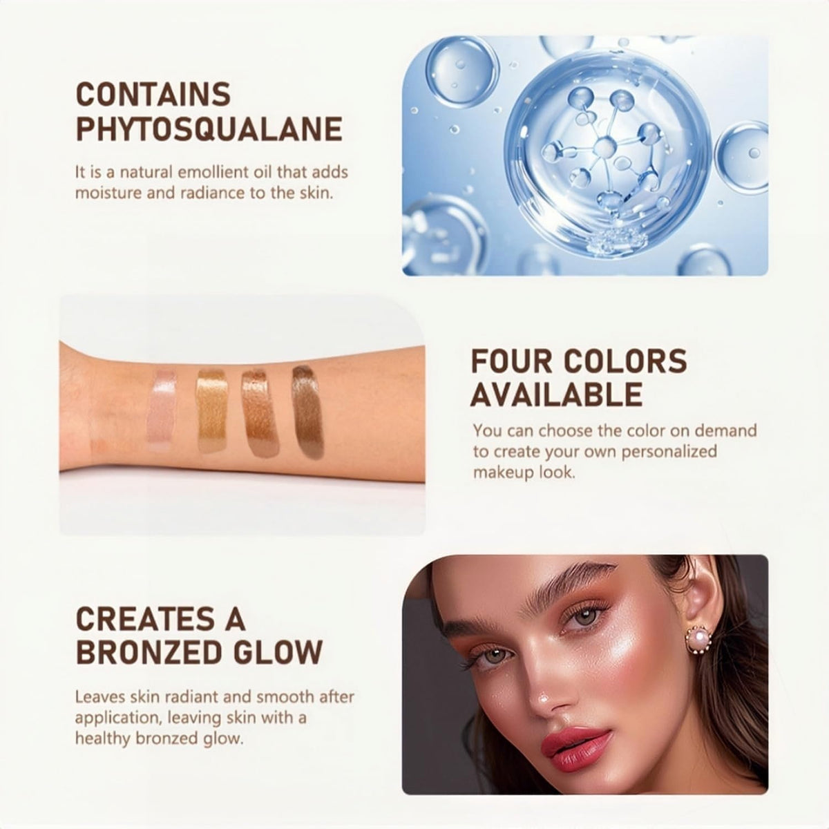 Liquid Highlighter 4 Colors Shimmer Glow Finish Face Highlighter Lightweight Waterproof Long Lasting Face Illuminator Highlight Illuminator for Face Cheek Eyes (Color 03)