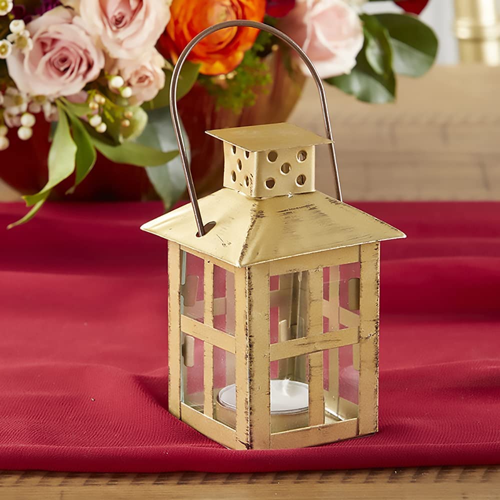 Kate Aspen Vintage Antique Gold Distressed Small Mixed 5 Inch Lantern