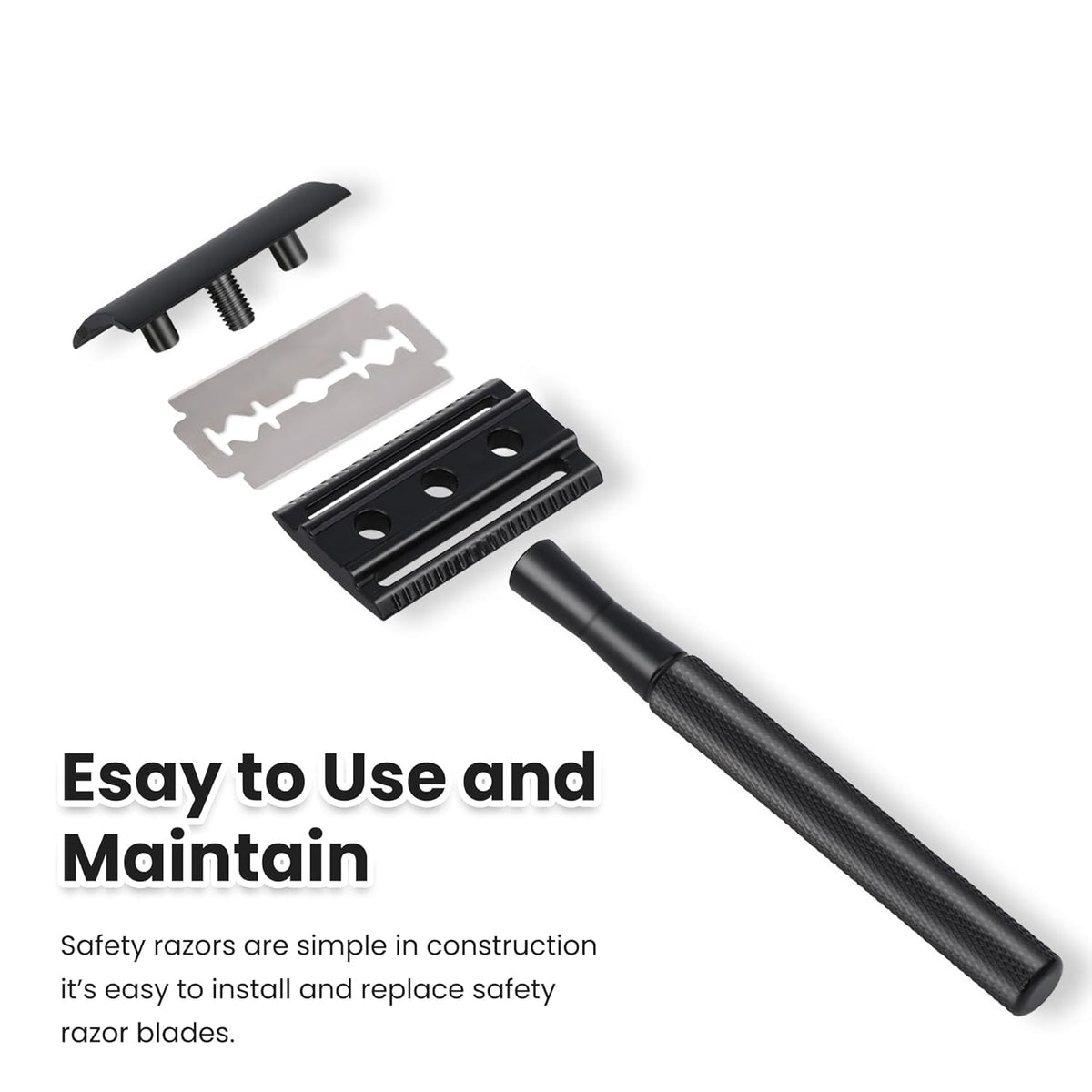 Double Edge Safety Razor With 10 Premium Stainless Steel Blade Reusable Safety Razors For Men Shaving Razor, Smooth Wet Shave Experience, Gun Black