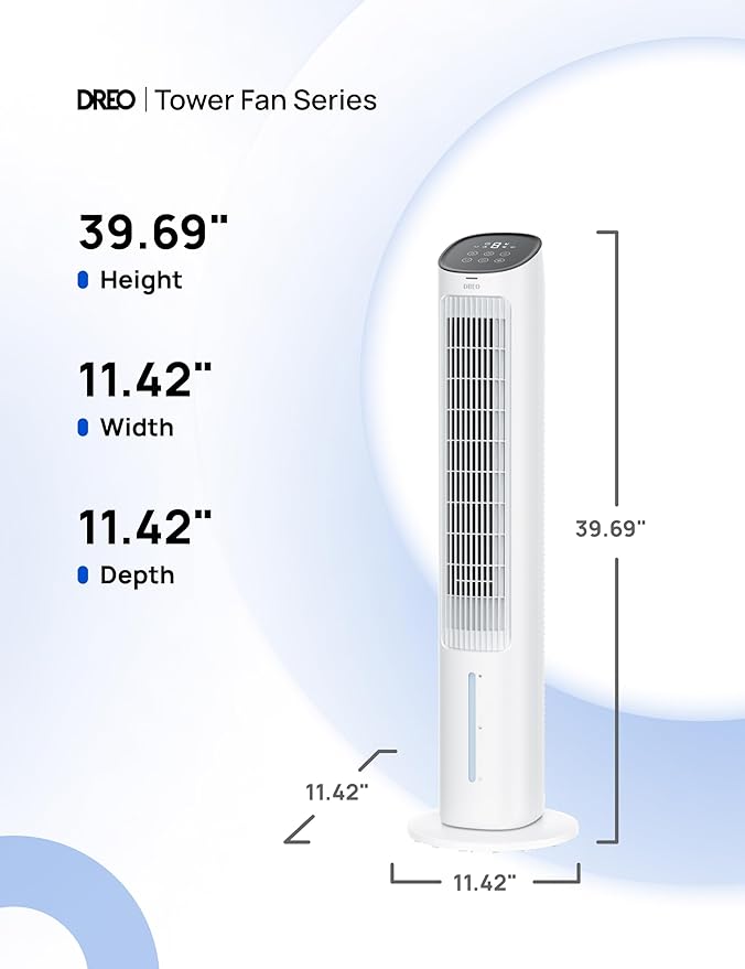 Dreo Tower Fan for Bedroom, 40" Evaporative Air Cooler, Cooling Fans That Blow Cold Air with 80° Oscillating, Removable Water Tank, 3 Modes 4-Speed, Remote Control, Quiet Floor Fan, 7H Timer，White