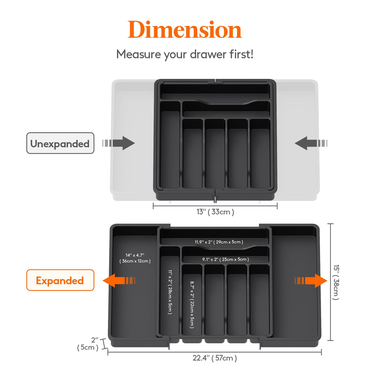 Lifewit Silverware Drawer Organizer, Expandable Utensil Organizer for Kitchen Drawers, Adjustable Cutlery and Flatware Tray, Plastic Spoons Forks Knives Holder Storage Dividers, Large, Black