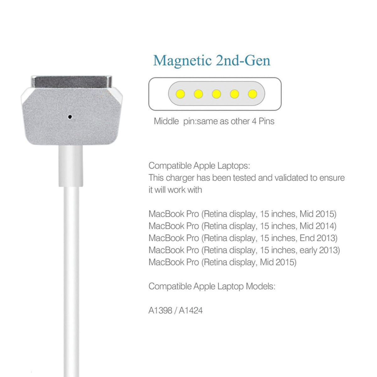 HJTPOWER 85W Charger for MacBook Pro 15 inch Retina(Mid 2012 to Mid 2015), Replacement for Magnetic 2 A1398 A1424 Power Adapter
