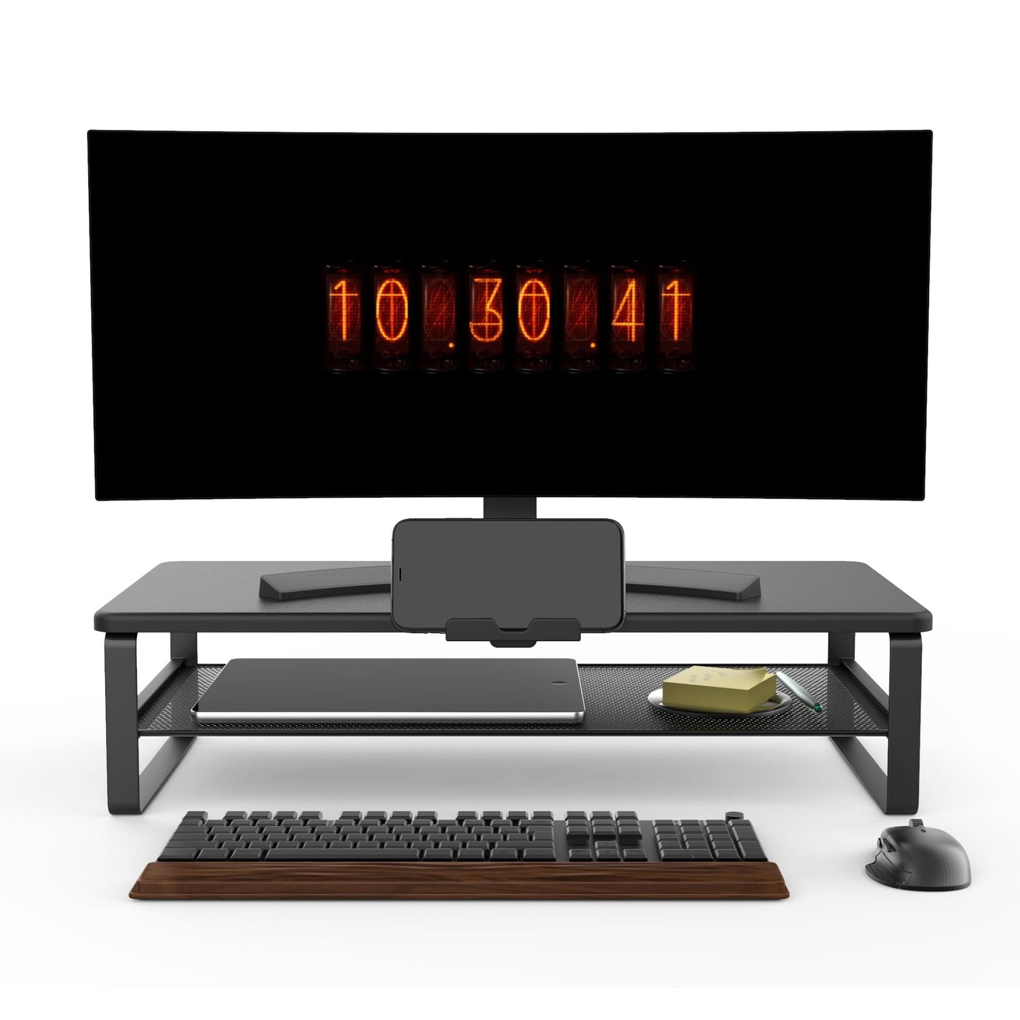Doowiit Monitor Stand with drawer, 2-Tier Monitor Stand Riser with Phone Holder and Cable Management - Desk TV Shelf, Laptop Printer, Desk Organizer Stand, for Home & Office, Black