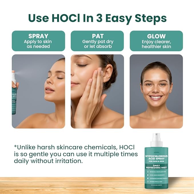 Hypochlorous Acid Spray for face (8 oz) - Face Spray for Acne, Hypochlorous Travel Size Gentle Facial & Skin Cleansing for Body, Back, Skin and Facial Cleaning & Repair - Made in USA