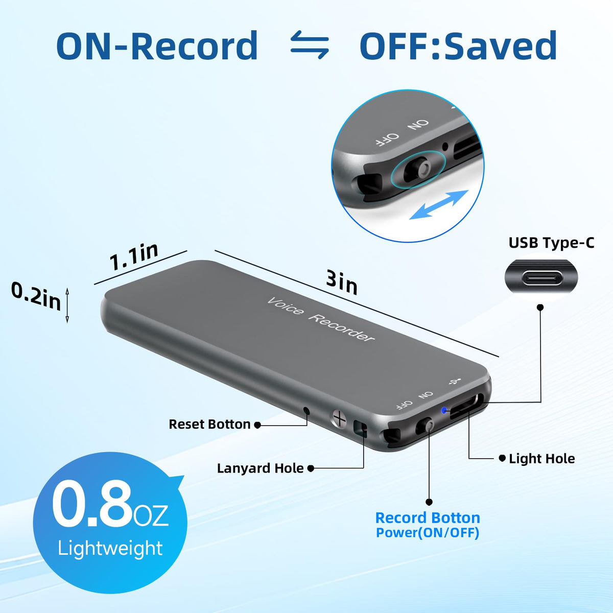 128GB(1800Hrs) Howabo Voice Activated Recorder with Playback, 40Hrs Recording Device with Metal Housing, 1536Kbps Digital Voice Recorder with USB-C for Interviews Personal Memo